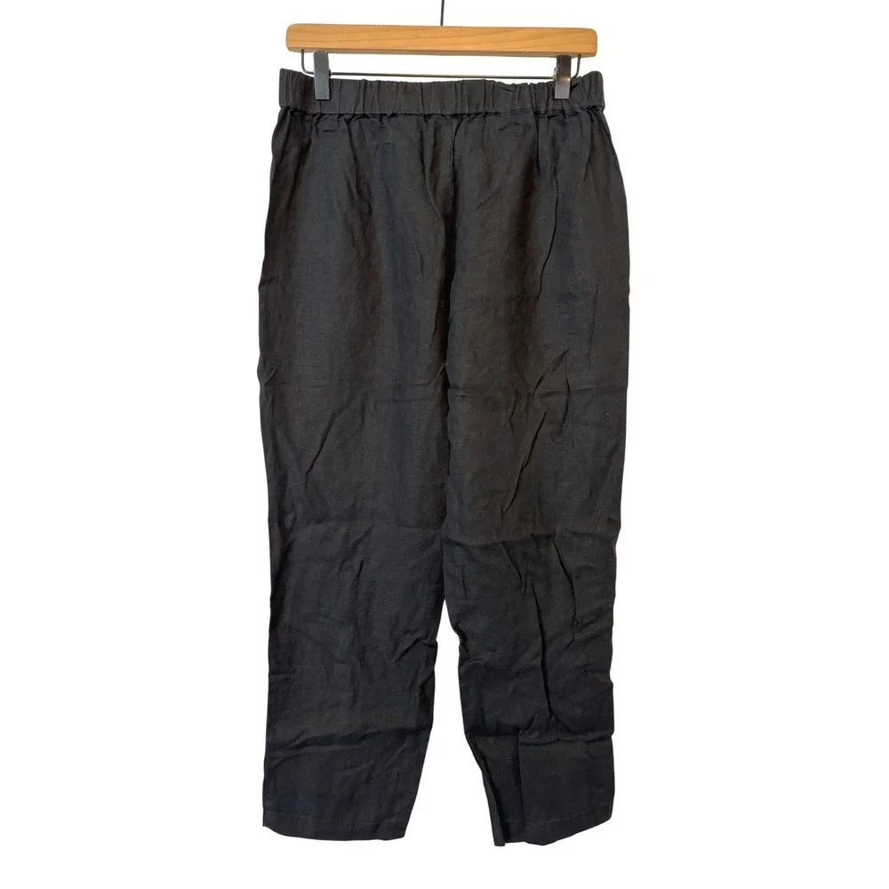 NWT Quince Black 100% European Linen Pants Elastic Waist Pockets Size Medium
